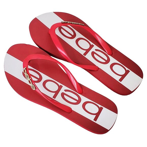 NWT BEBE AUTHENTIC TIERLA WOMEN'S WHITE RED THONG SLIP ON FLIP FLOPS SANDALS - Picture 3 of 6